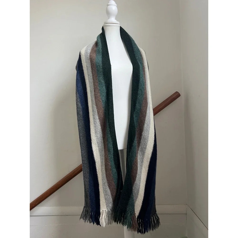 Chunky Extra Long Winter Neck‎ Scarf Fringe Striped Alpaca Knit Cozy Oversized